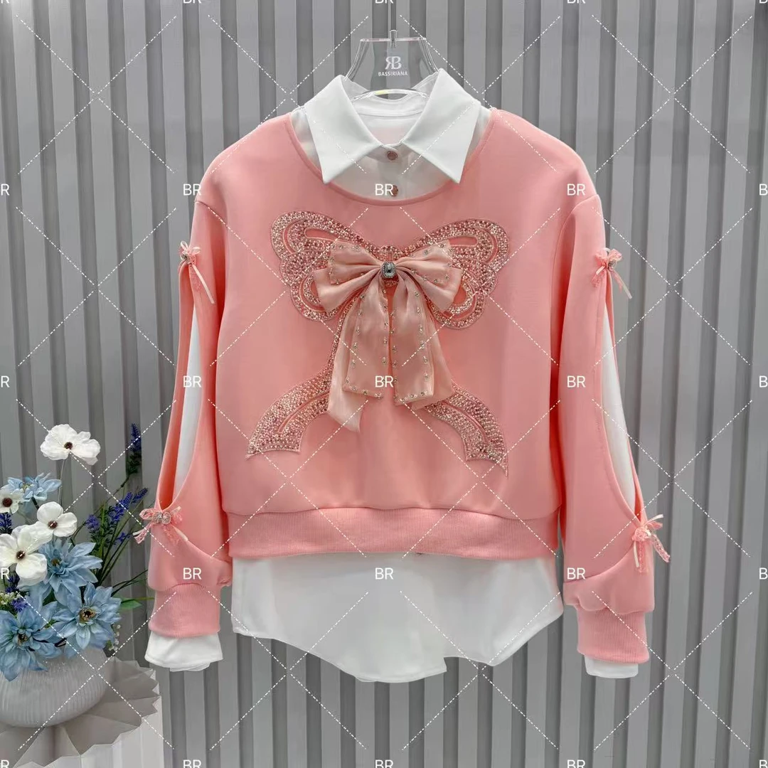 【JJ】2025秋季新款粉色针织衫蝴蝶结立体装饰灵动温柔百搭5465