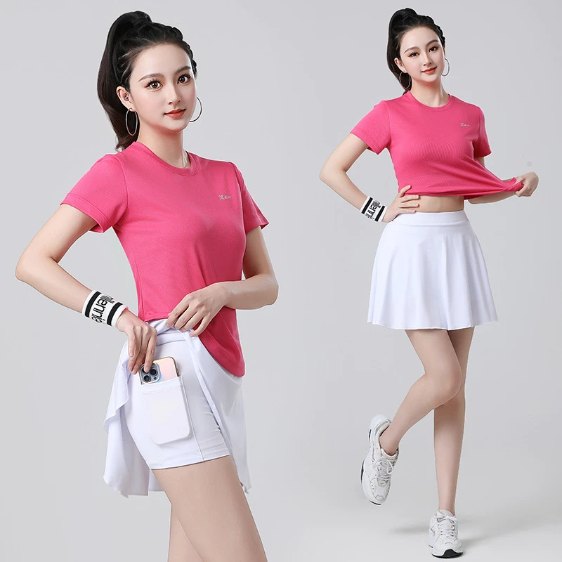 专业晨跑运动套装女款夏季速干透气网眼短裙跑步跳操骑行健身衣服