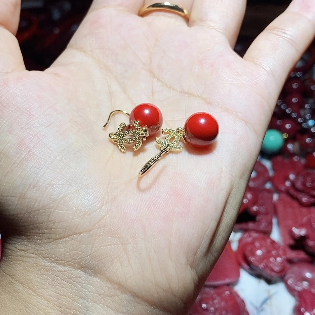 天然辰砂朱砂耳钉