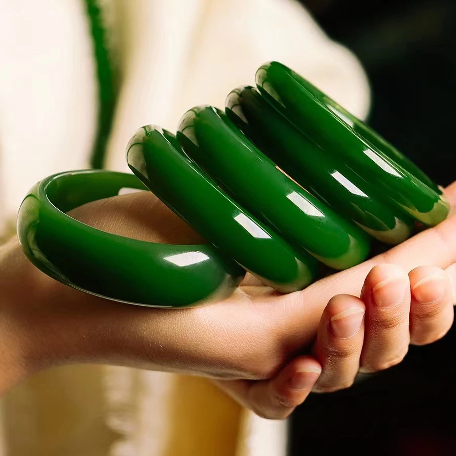 时尚百搭手镯 女款碧绿绿色宽版满绿冰透手镯（请勿私拍）