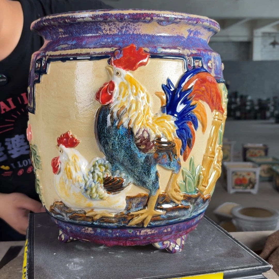 。一风堂石湾花盆 花瓣磕碰 流釉 内20*27