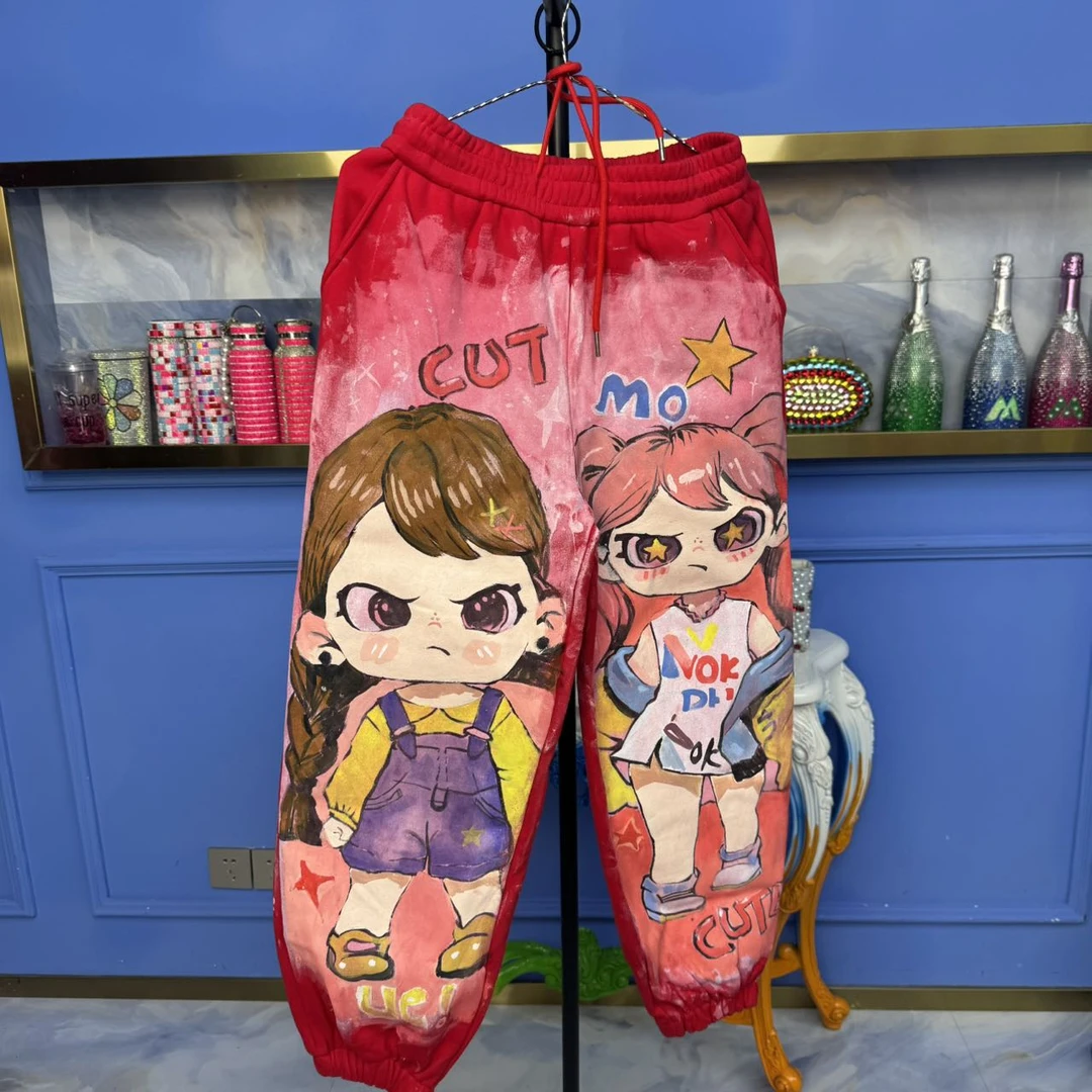 Z03-51 大码休闲裤时尚夏季宽松潮流印花卡通直筒百搭外穿裤子