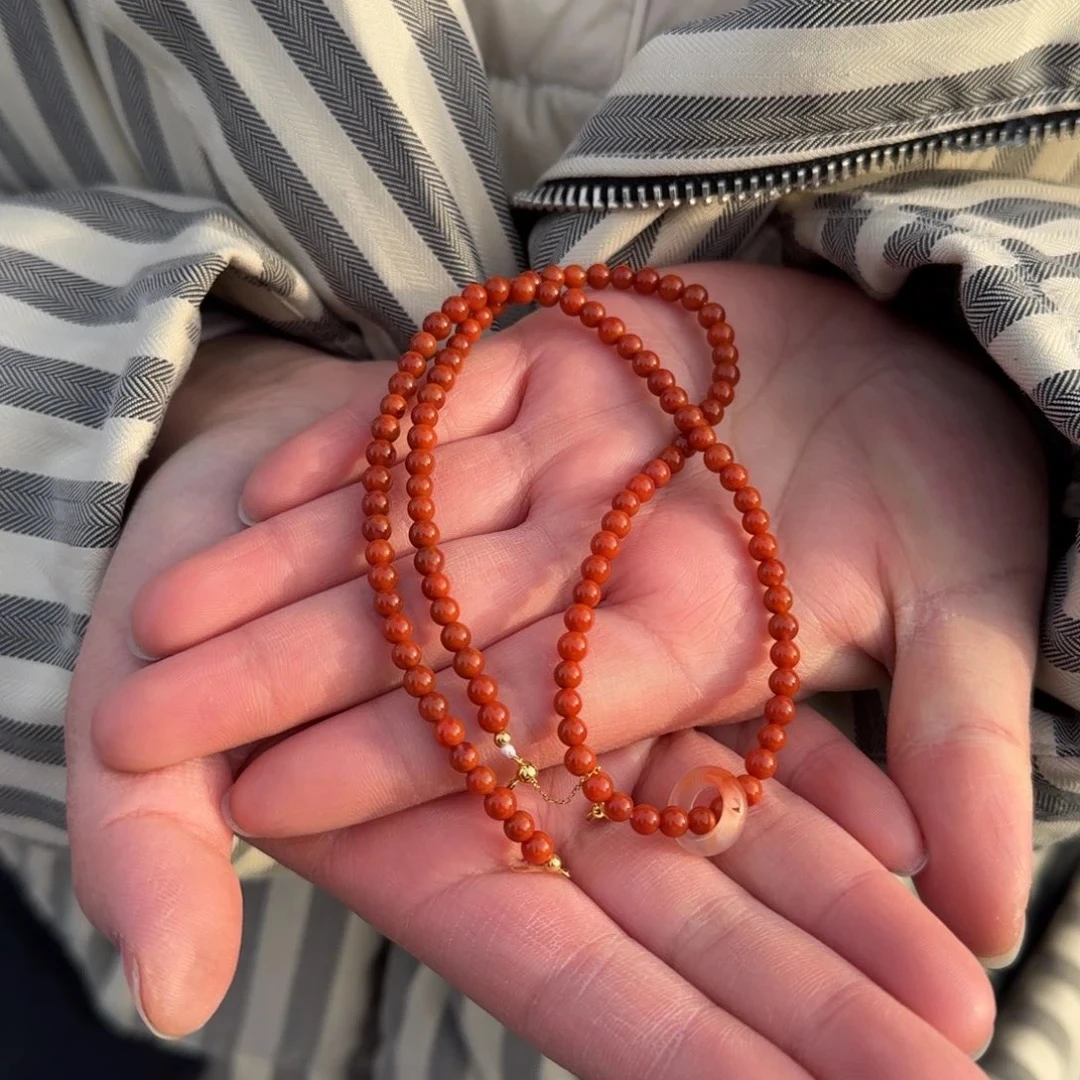 南红玛瑙颈饰18K金镶嵌瓦西南红原矿多样性拍一发一