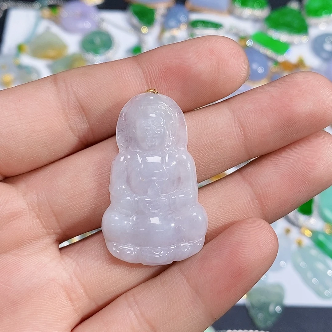 翡翠18K金镶嵌颈饰天然翡翠观音