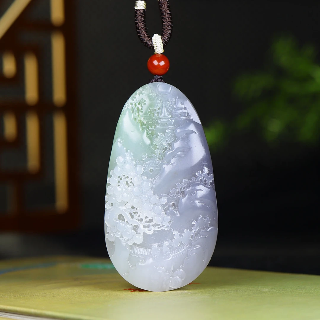 101306和田玉烟紫翠青山水挂件