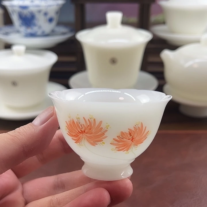 璞玉瓷釉下彩手绘《刺桐花》70ml花瓣主人杯