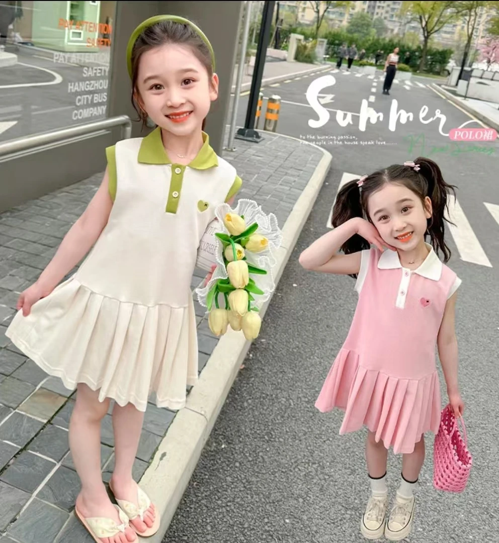 女童无袖连衣裙2025爱心polo连衣裙洋气时尚公主裙夏季学院风.