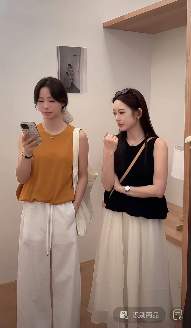 25841#KAPOK#韩系极简百搭灯笼下摆无袖针织小衫（福利）