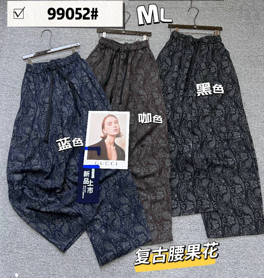 LIN美人女装杂货铺 宽松显瘦复古腰果花松紧腰休闲裤
