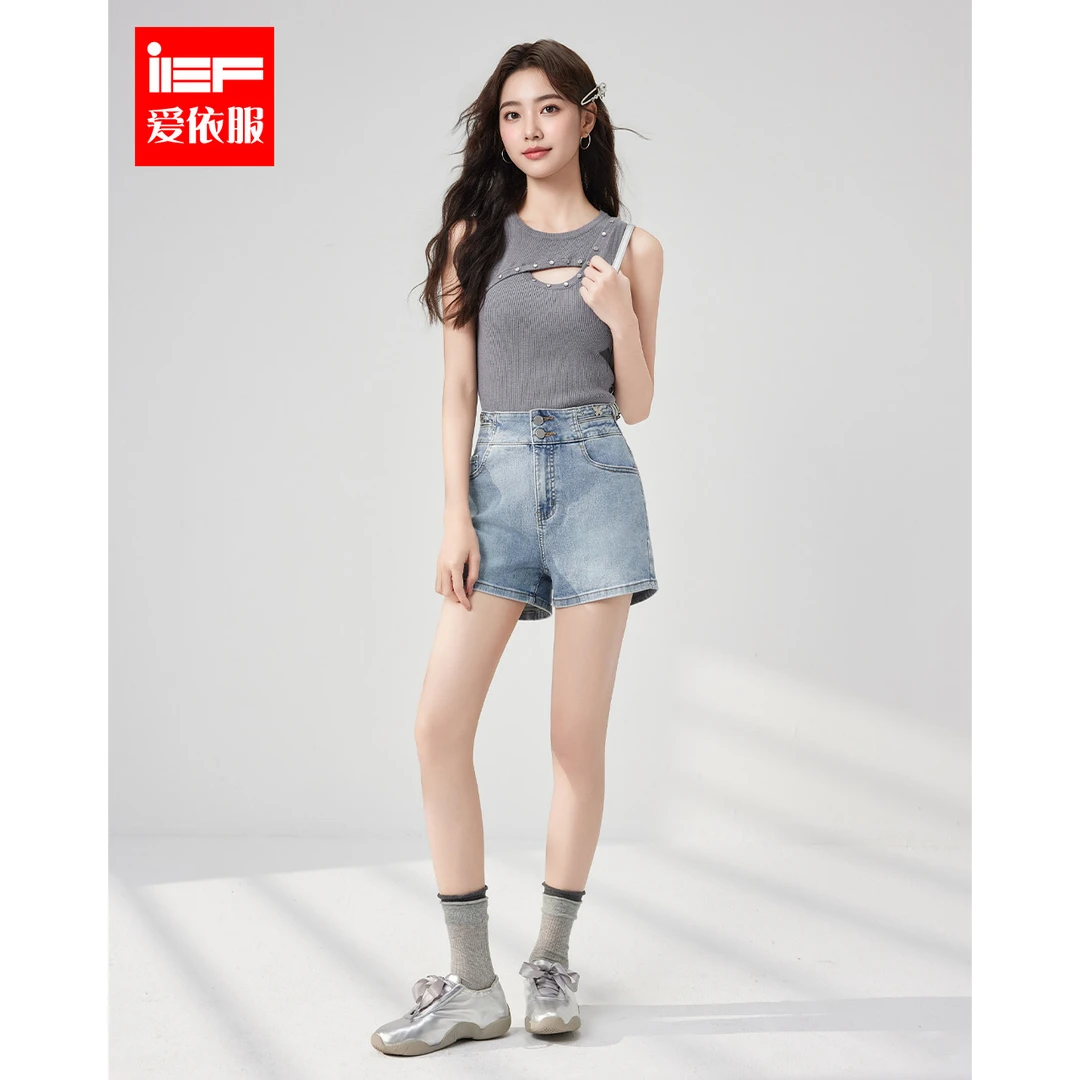 IEF/爱依服【门店同款】2025夏季新款韩版简约辣妹牛仔短裤流光风