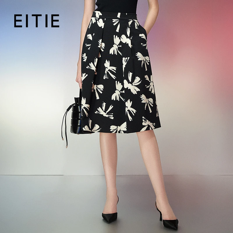 EITIE爱特爱春季新款时尚高级气质高腰印花显瘦舒适半身裙7706401