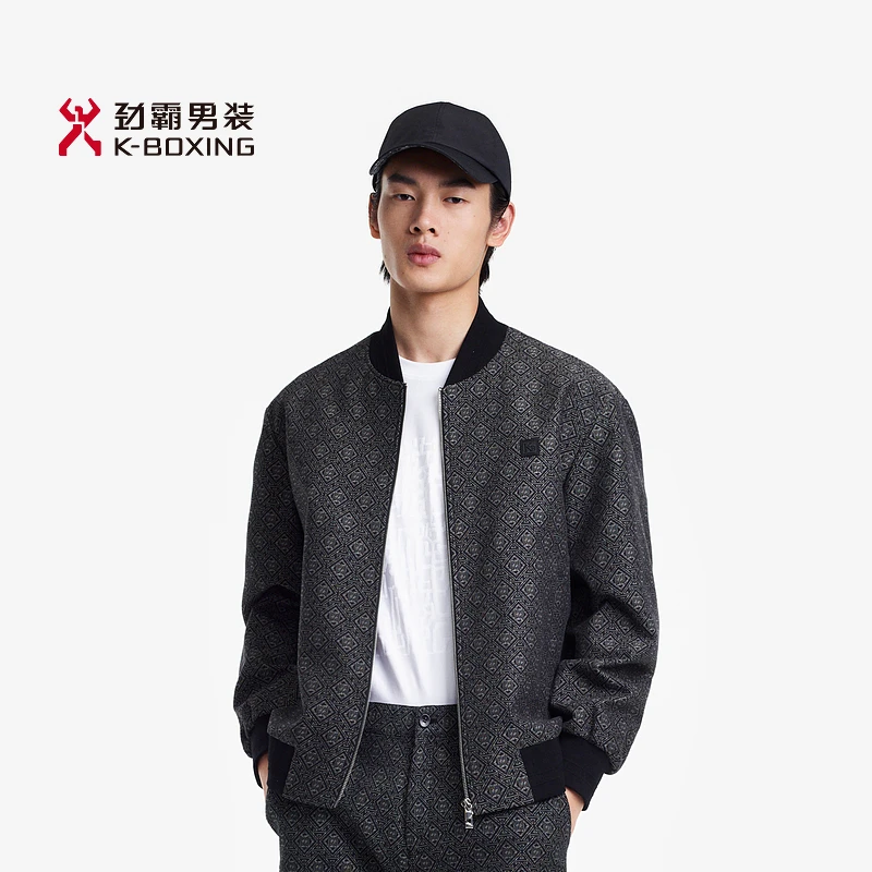 【劲霸男装】男士棒球领针织品牌DNA花型无龄感时尚夹克|FKDE1193