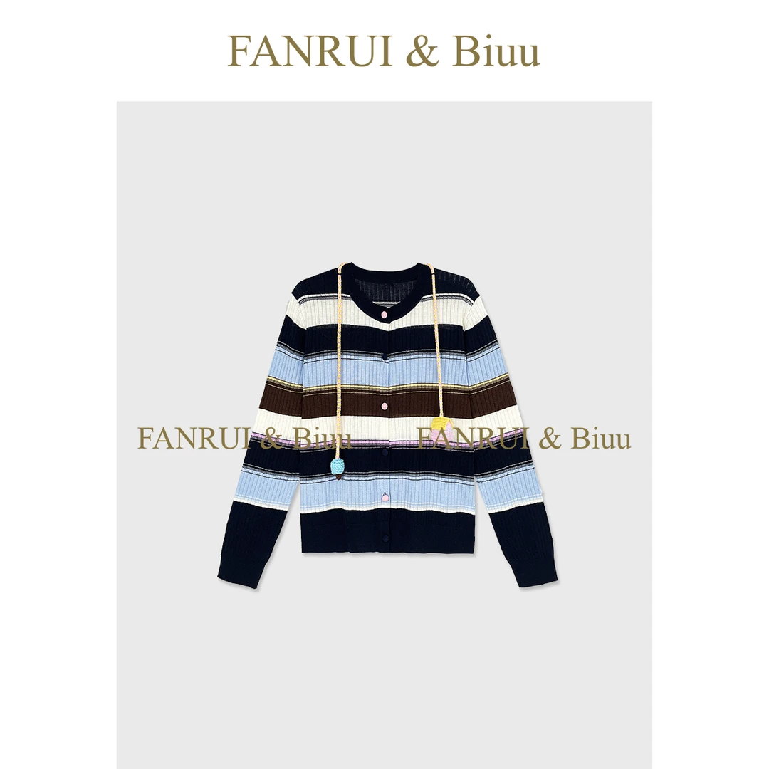FANRUI/泛芮「稚趣小墅」羊毛多色百搭可爱条纹减龄针织开衫B18401