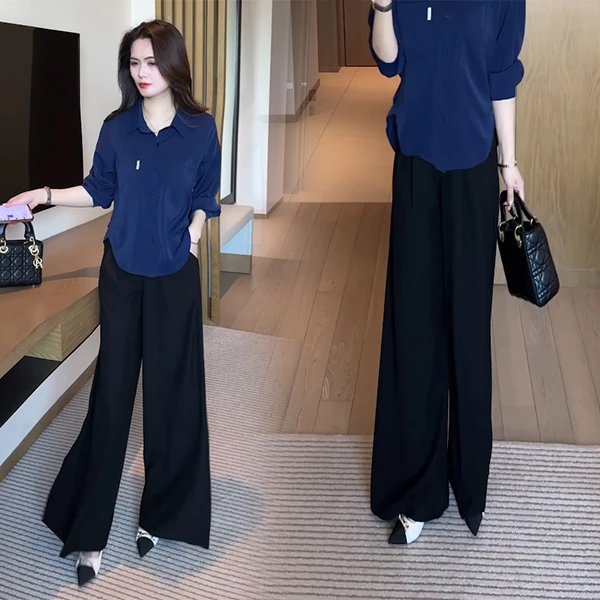 【季颜品牌】春秋新款时尚休闲高腰显瘦气质垂感阔腿裤甩裤设计感