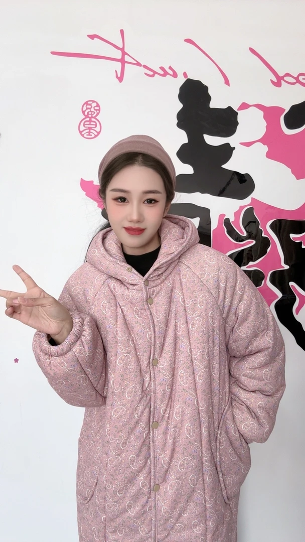 新疆棉棉花束腰长款连帽冬季保暖家居服