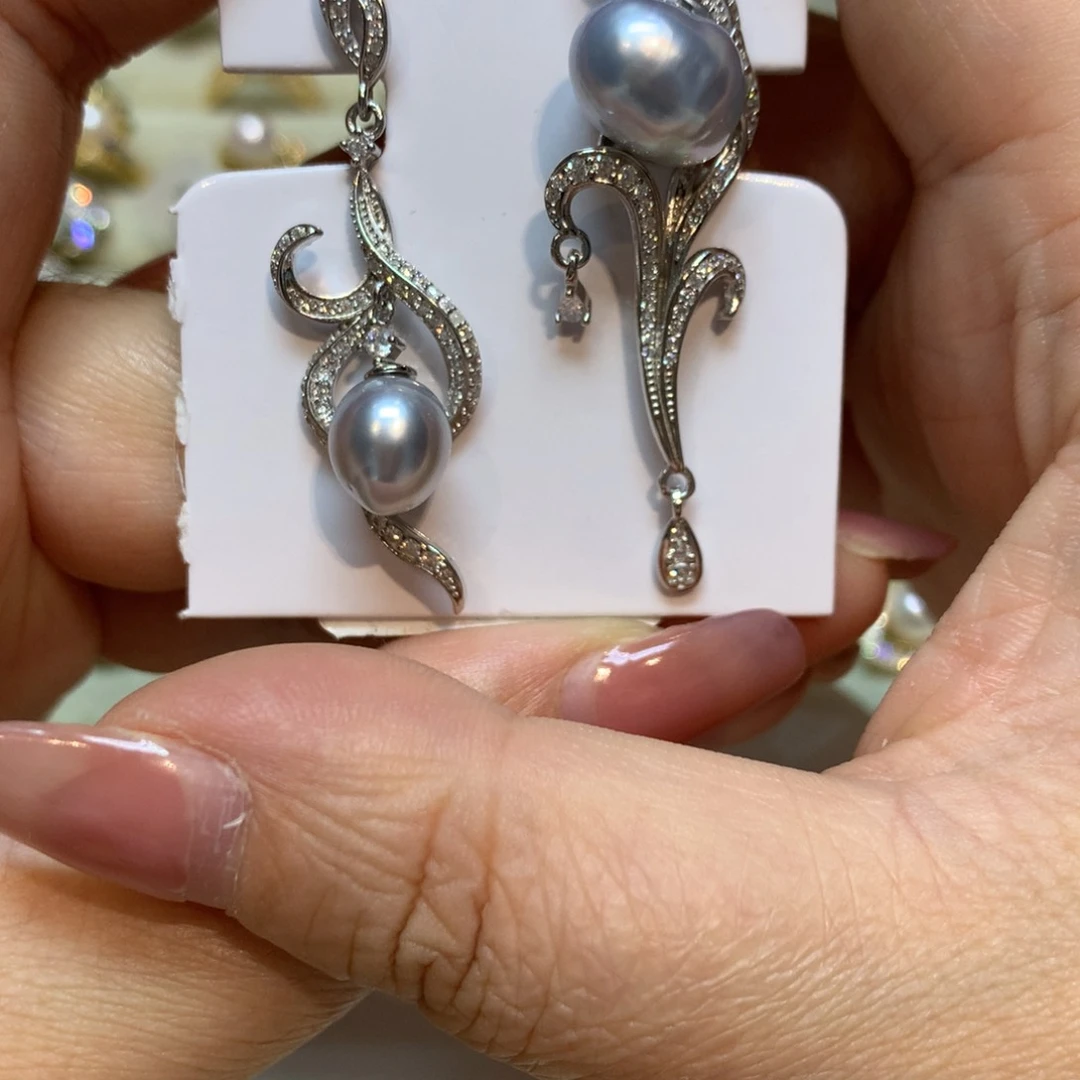 海水珍珠耳饰银S925镶嵌