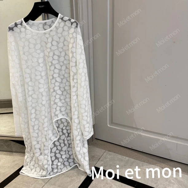 【Moi et mon】春季新款气质长袖白色时尚休闲网纱镂空宽松网纱上衣