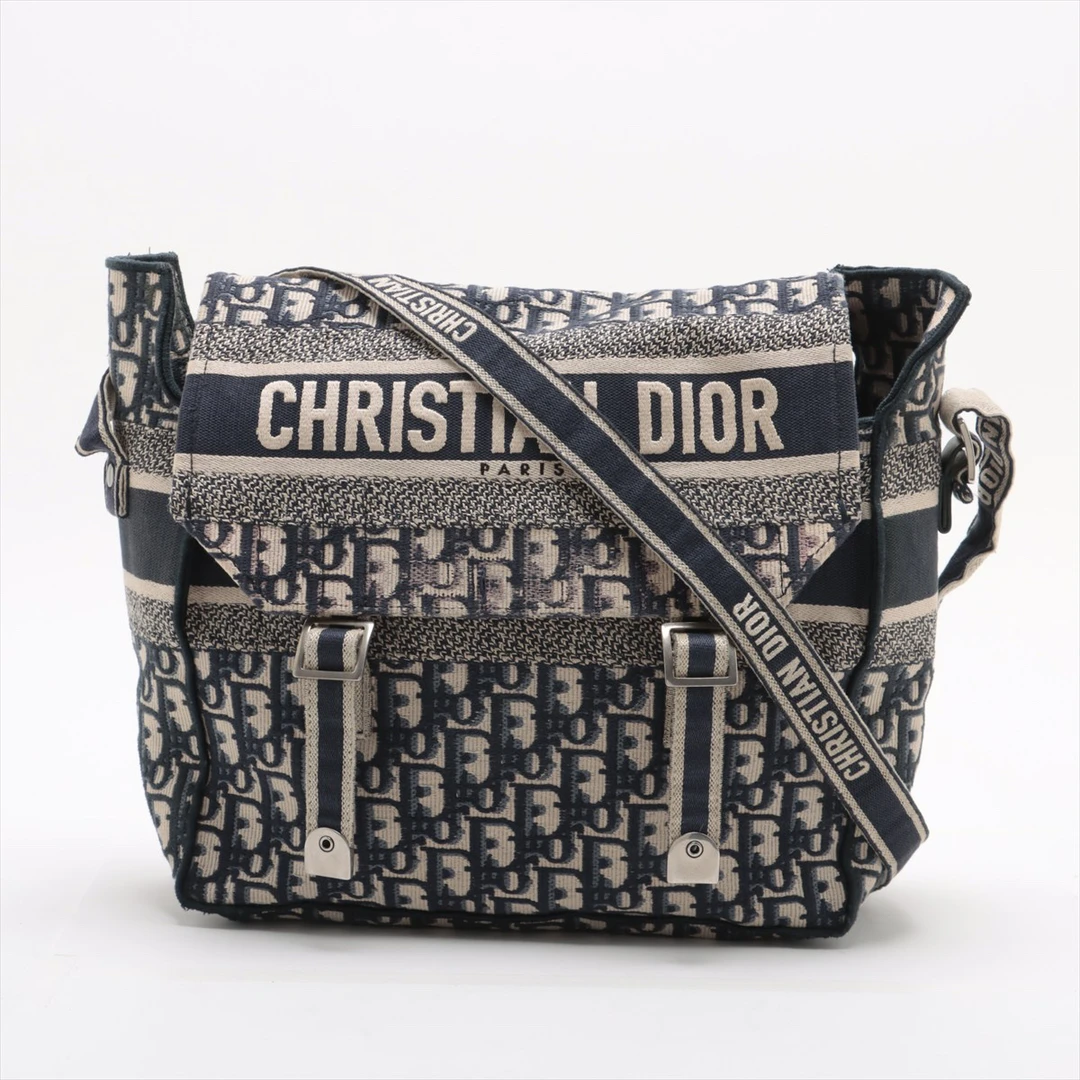 99新 DIOR/迪奥 迪奥双扣邮差包斜挎包老花刺绣