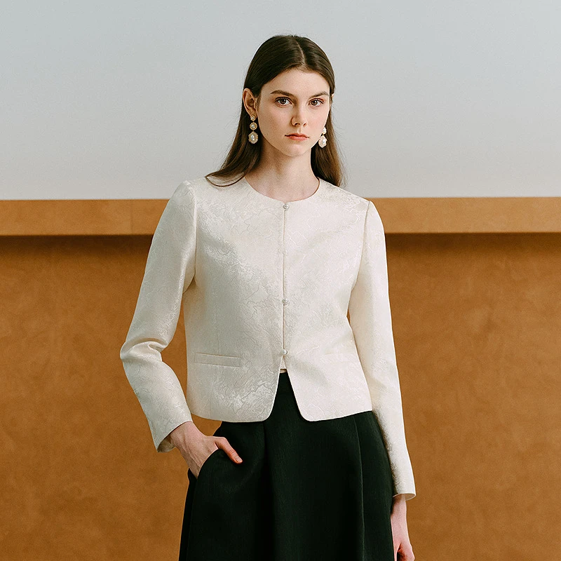 【晨粉专享价】新中式提花西装短外套2025秋精致MOGD04WJK020W31