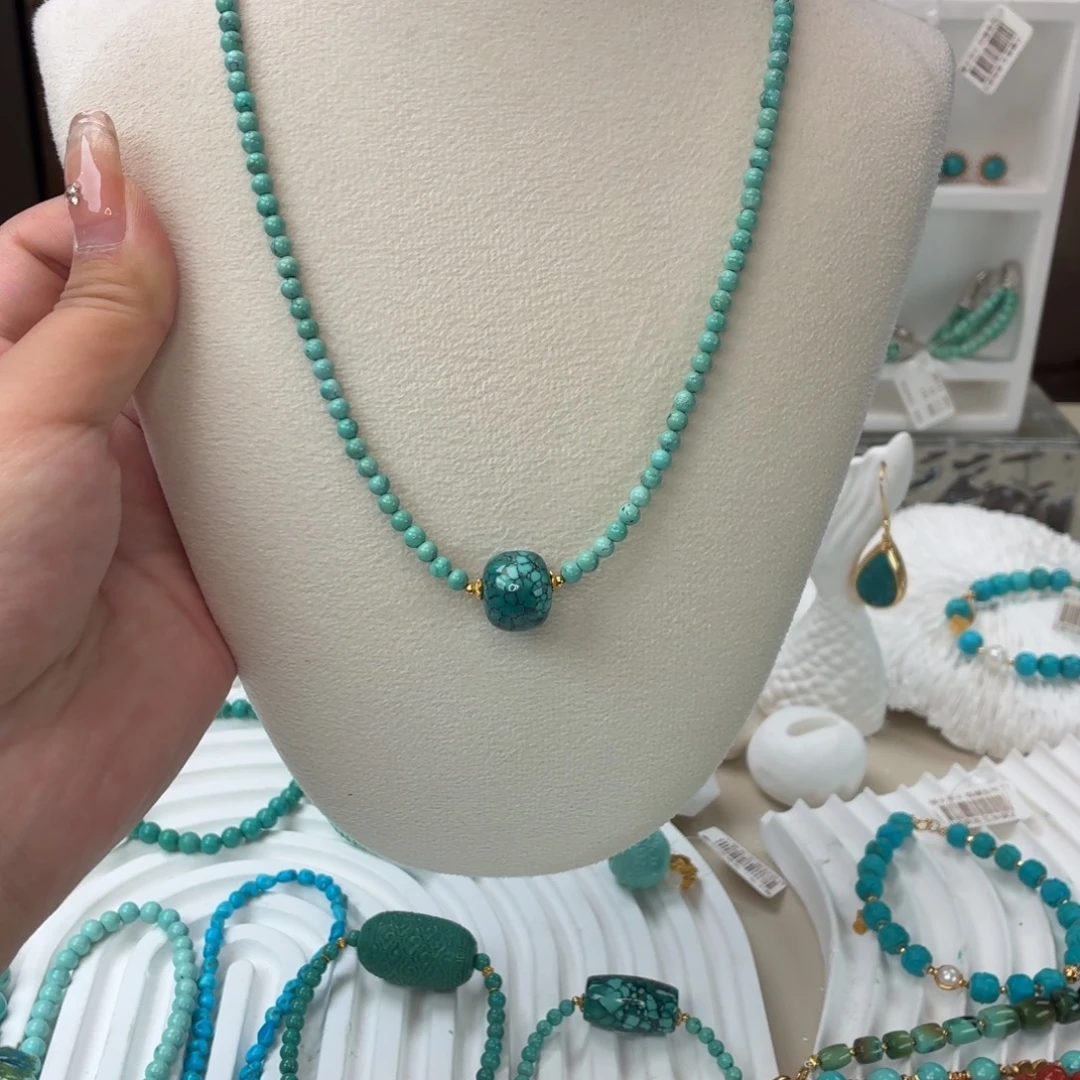 银S925镀金镶嵌绿松石项链