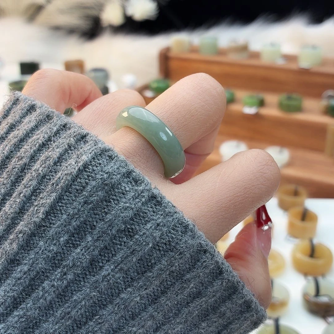 和田玉未镶嵌戒指i43且末蓝圆条18.0mm