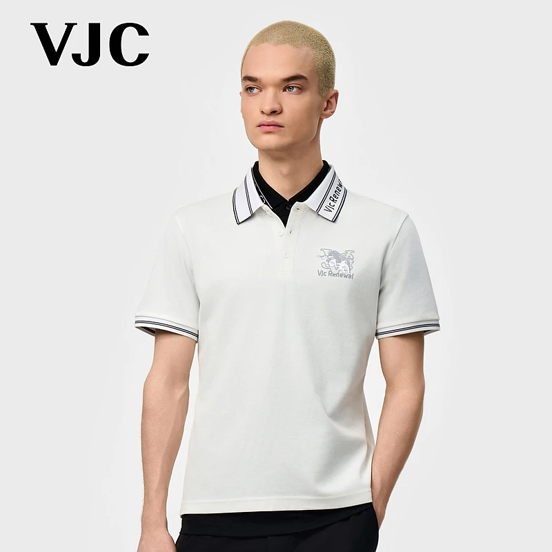 VJC/威杰思2025夏季新款男装时尚印花短袖POLO衫撞色潮B25BA1040