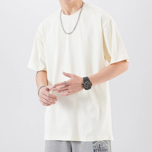 夏季超薄冰感纯白T恤重磅220克宽松圆领版型