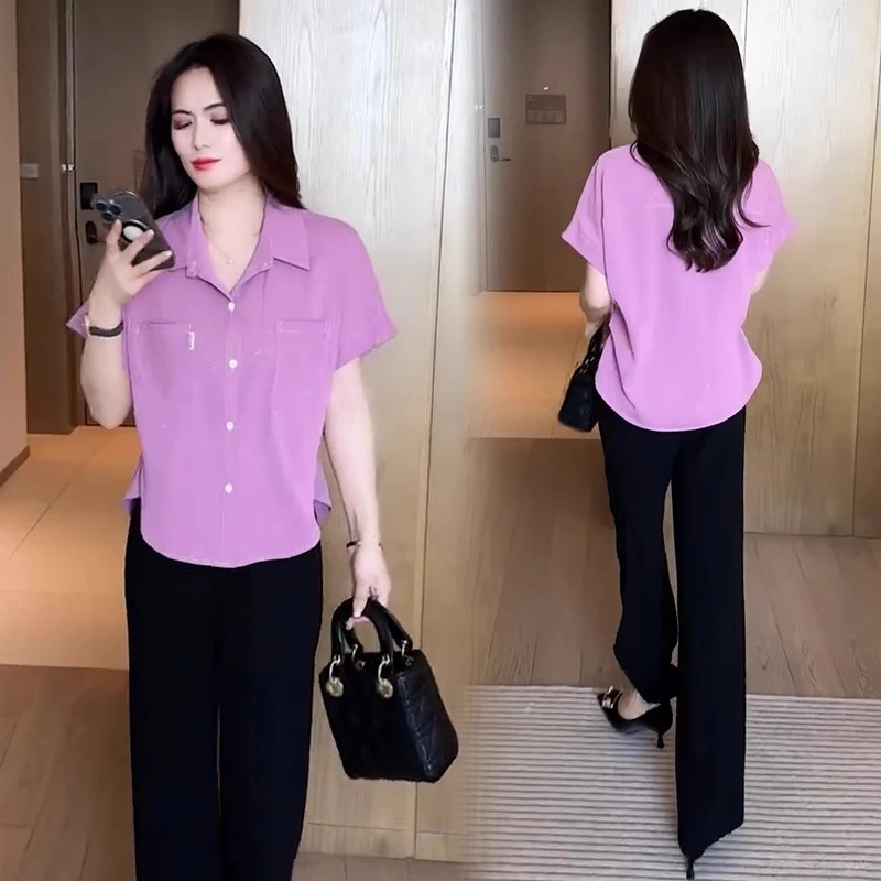 时尚衬衫女2025夏季新款洋气减龄显瘦百搭短袖上衣设计感小众衬衣