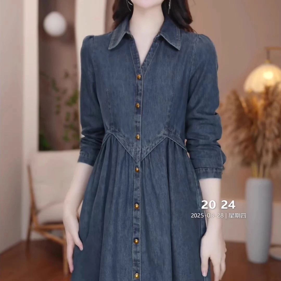 时尚休闲气质百搭连衣裙2025秋季新款洋气减龄显瘦中长款牛仔裙子