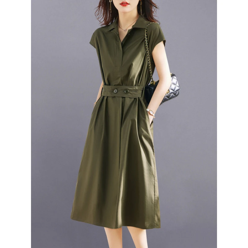衬衫大码连衣裙女夏季2025新款气质收腰遮肚显瘦别致韩版休闲裙子
