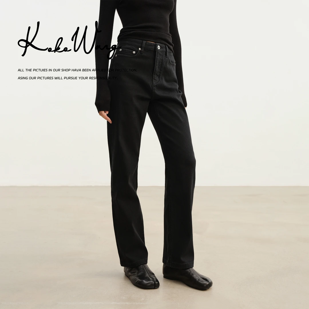 KOKOWANG【直腿马蹄裤】 秋冬磨毛显瘦百搭直筒牛仔裤N6735G14K01