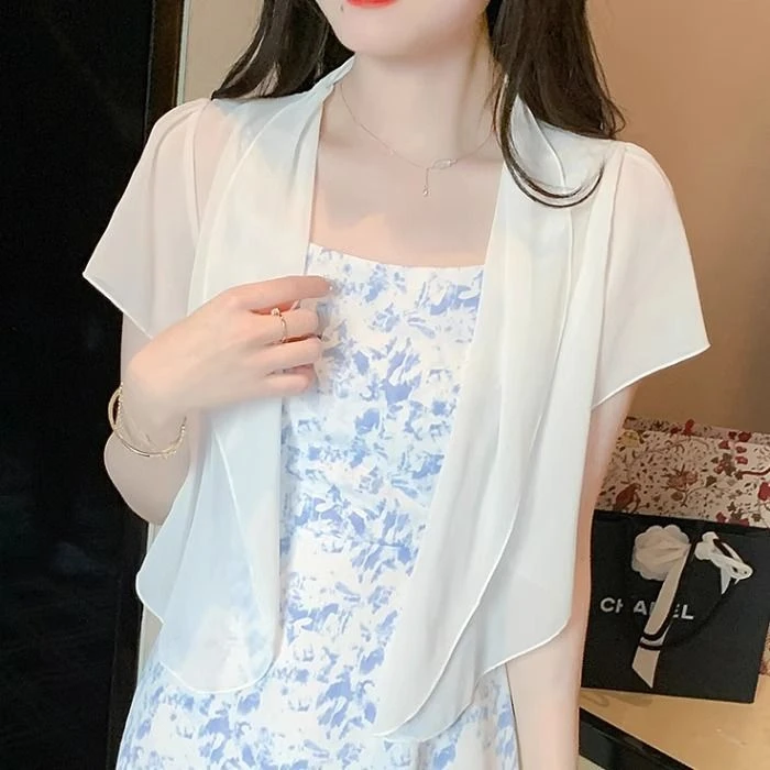 大码雪纺小披肩防晒衣女装胖mm夏季短款外搭罩衫薄款短袖开衫外套