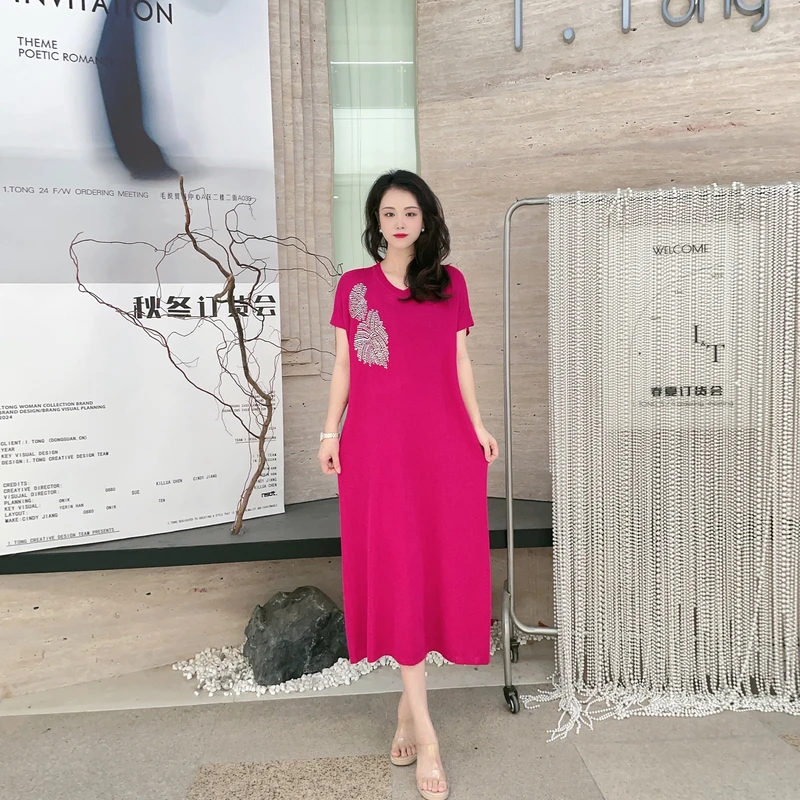 6282[芝士莓莓]重工镶钻简约时尚春夏新品连衣裙