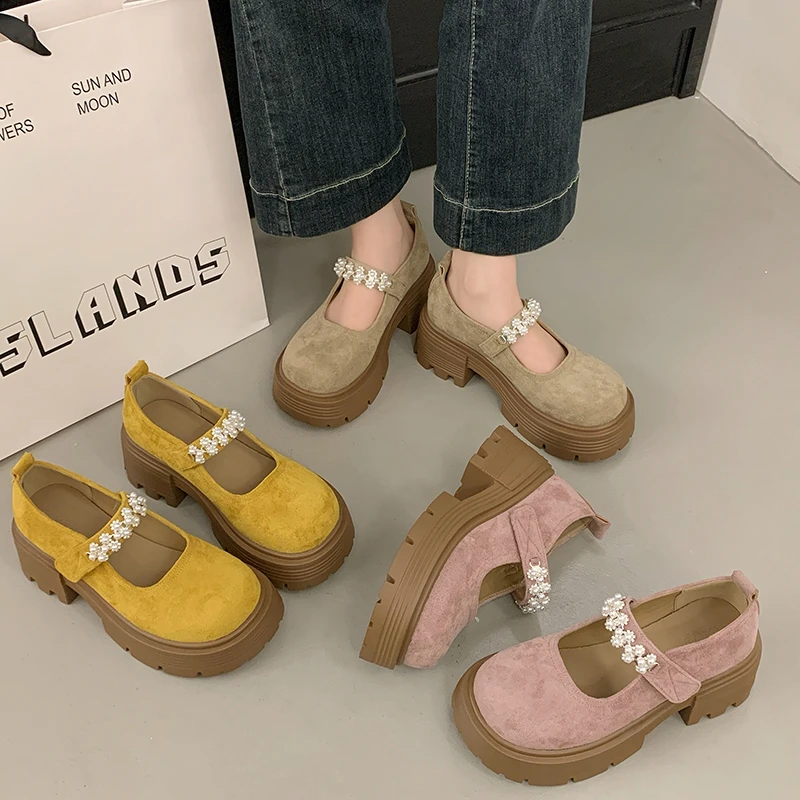 玛丽珍单鞋女2025新款厚底增高软底黑色配裙子夏季浅口粗跟乐福鞋