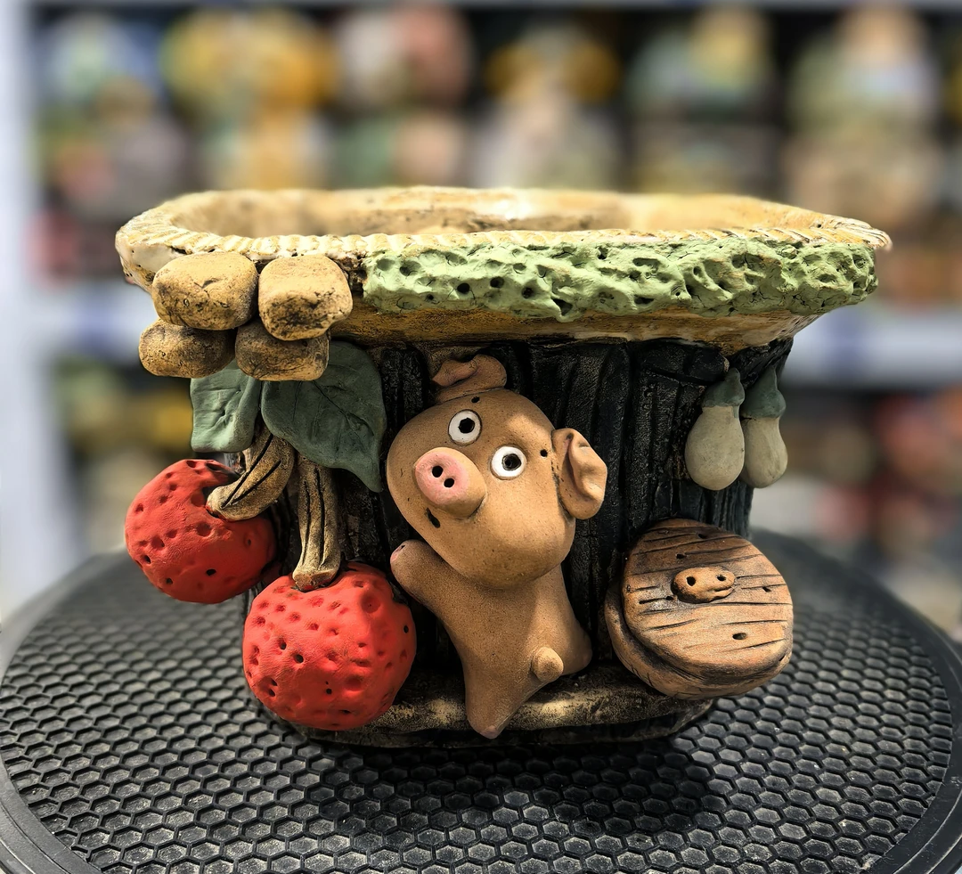 嘻哈粗陶手工盆方口盆