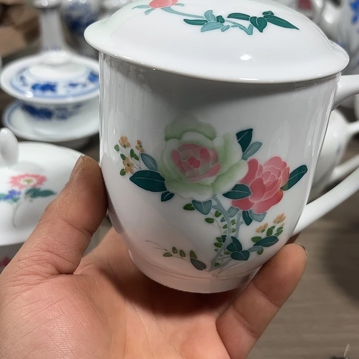 陶月季花杯子杯子杯子450毫升