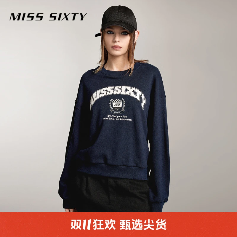 【周周专属】Miss Sixty卫衣女圆领美式复古风印花宽松短款街头7156
