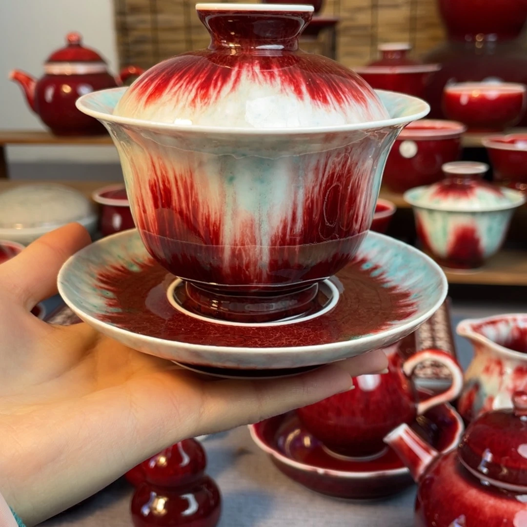 景德镇原矿陶瓷 三才盖碗