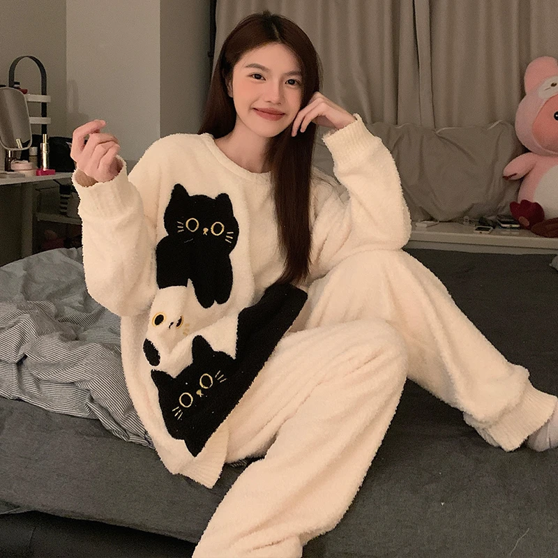 睡衣女学生冬天甜美可外穿秋冬季毛绒长袖加绒加厚保暖家居服套装