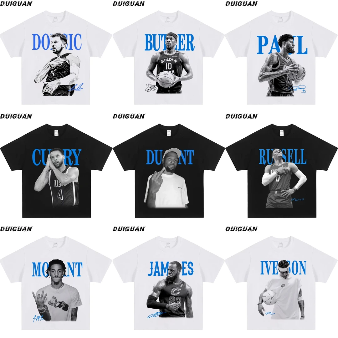 篮球球星系列重磅260g纯棉直喷印花短袖美式运动休闲夏季男女T恤