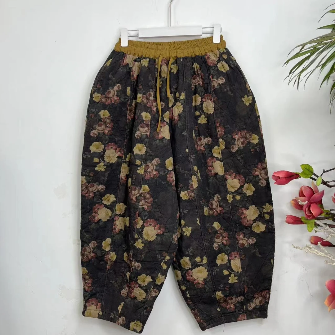 花璟原创设计炒色印花夹棉棉裤（裤长93腰围70-106臀围150）