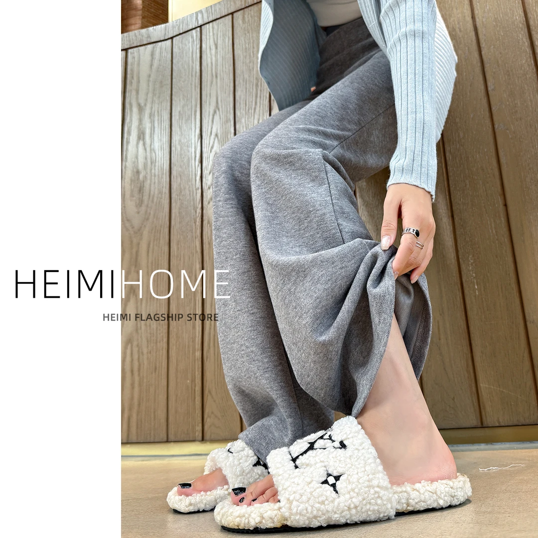 浅灰色微喇裤女秋冬新款高腰显瘦小个子窄版糯米裤加绒针织喇叭裤