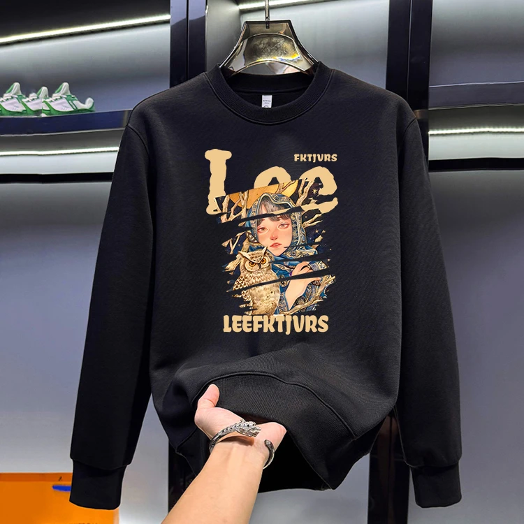 2025新款秋冬潮牌爆款圆领卫衣男款时尚百搭休闲男士加绒保暖上衣