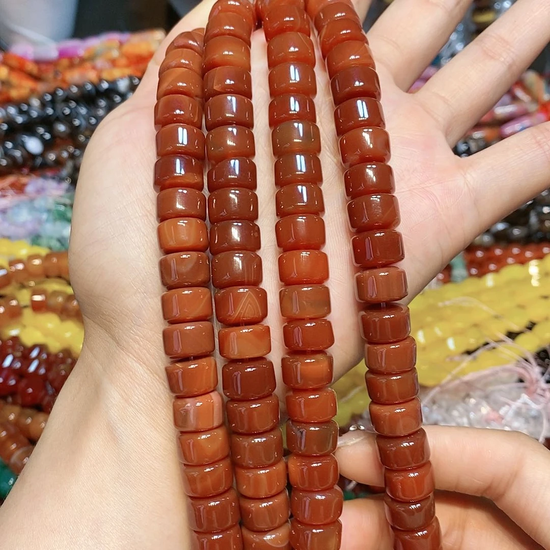 玛瑙/玉髓散珠天然红玛瑙直切剁珠一条12mm