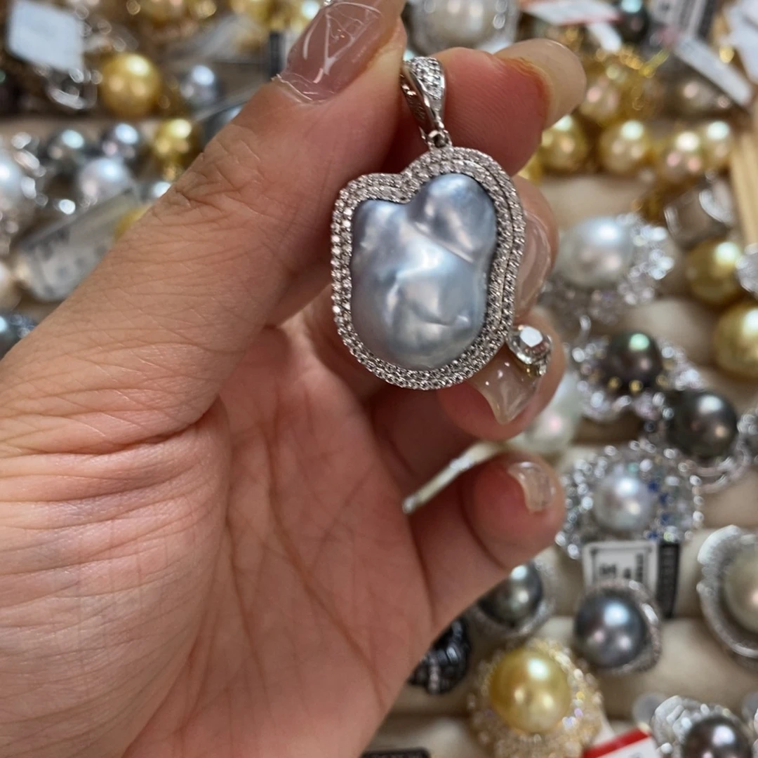 海水珍珠银S925镶嵌颈饰