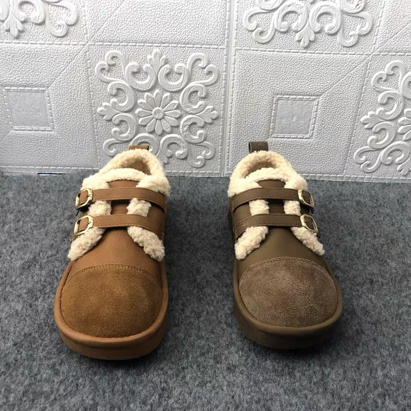 W2306G 磨砂皮平底加绒保暖棉鞋复古冬季豆豆鞋