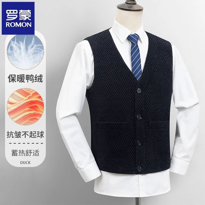 罗蒙秋冬季男士V领羽绒马甲男款爆款2025新款秋冬羽绒背心羽绒服