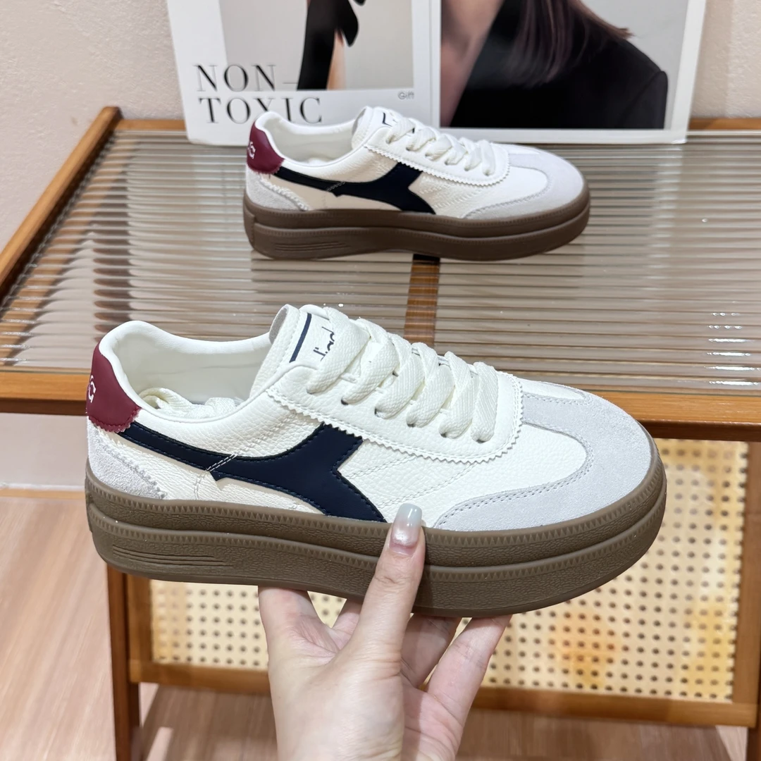 厚底增高显脚小真皮德训鞋女2025秋季新款小众复古百搭运动阿甘鞋