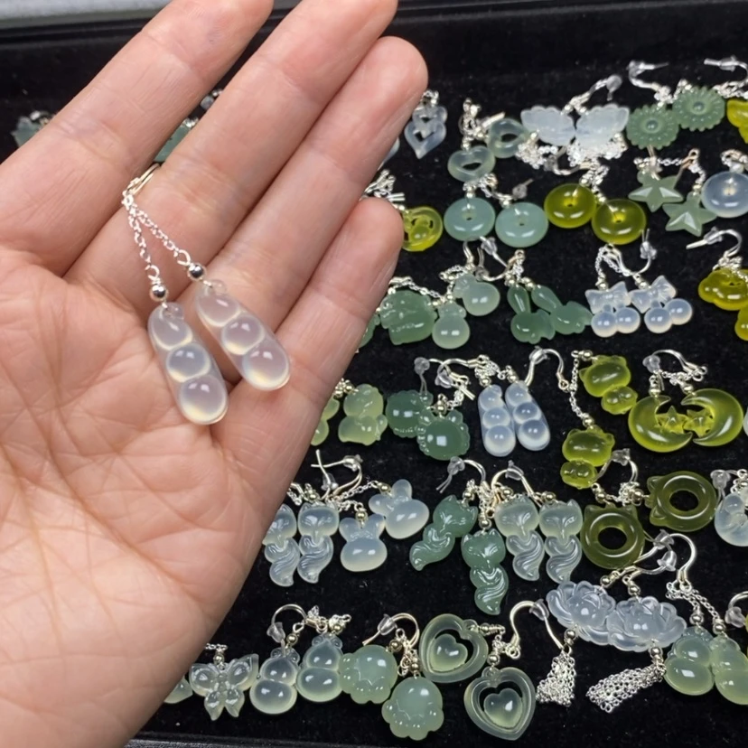 【闪购商品】蛇纹石玉挂件耳饰耳环项链未镶嵌荷