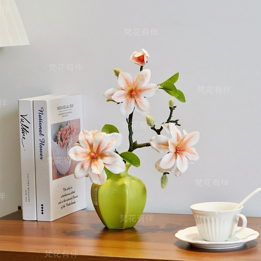 西湖玉兰仿真花客厅茶几书桌摆设桌面床头柜办公室仿真花摆件花艺